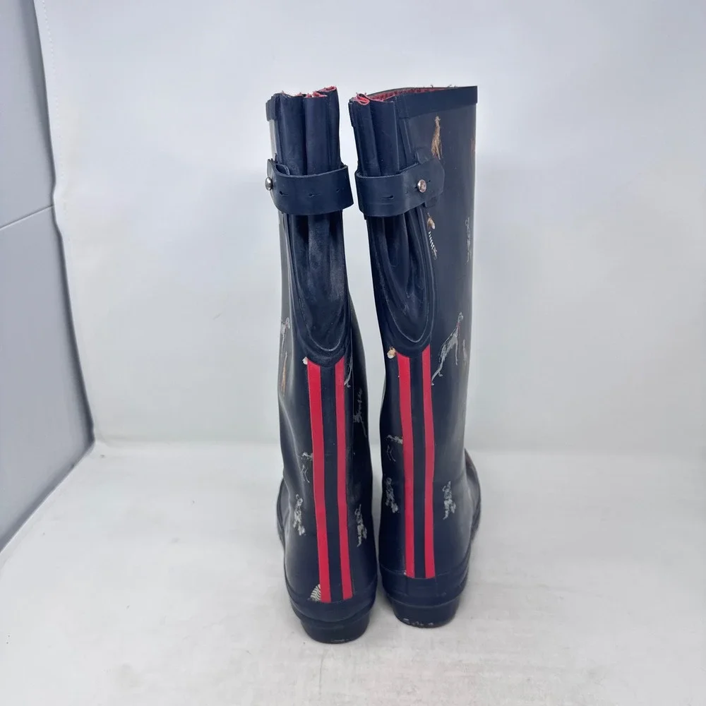 Joules Rain Boots Navy Blue Size 8 Dog Print Tall Wellingtons Waterproof